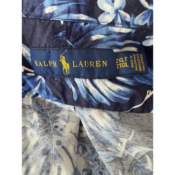 Ralph Lauren Hawaiian Shirt Floral Blue Button Down Short Sleeve Aloha Camp 2XL - Picture 5 of 8